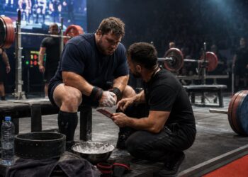Powerlifter and coach review attempt strategy between lifts at a competition, emphasizing fatigue dynamics and management, recovery, and energy conservation.