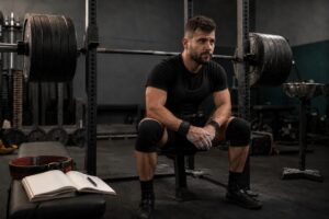 Middleweight powerlifter reflects after a failed squat attempt, using constructive self-talk, technical feedback, and a training log to turn setbacks into progress.